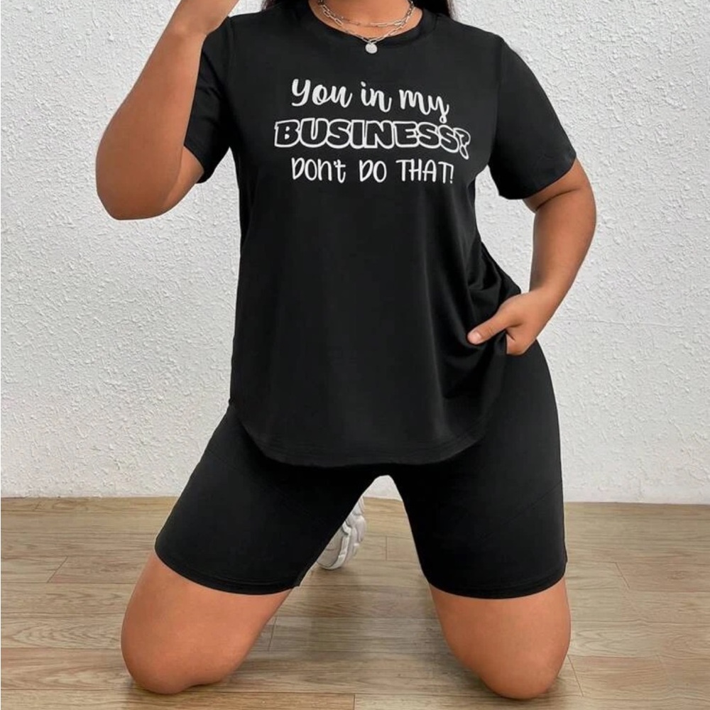 SHEIN EZwear Plus Slogan Graphic Tee & Biker Shorts
